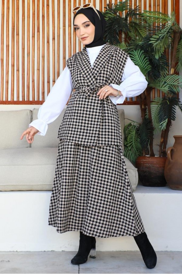  Channel Yelekli 3Lü Takım Kahverengi 4685