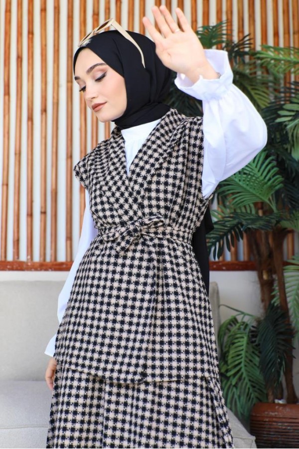  Channel Yelekli 3Lü Takım Kahverengi 4685