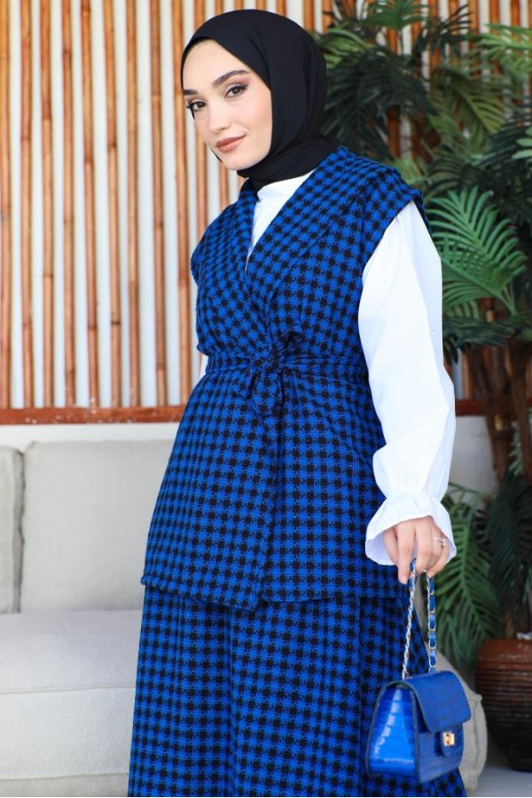 Channel Yelekli 3Lü Takım Saks Mavisi 4685 Channel Yelekli 3Lü Takım Saks Mavisi 4685