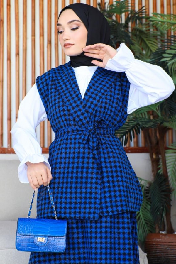 Channel Yelekli 3Lü Takım Saks Mavisi 4685 Channel Yelekli 3Lü Takım Saks Mavisi 4685