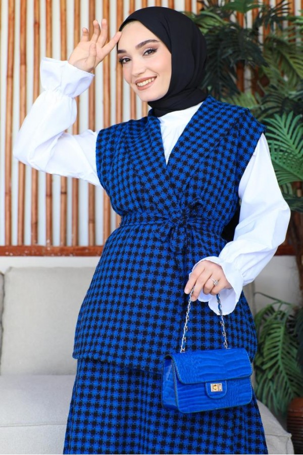 Channel Yelekli 3Lü Takım Saks Mavisi 4685 Channel Yelekli 3Lü Takım Saks Mavisi 4685