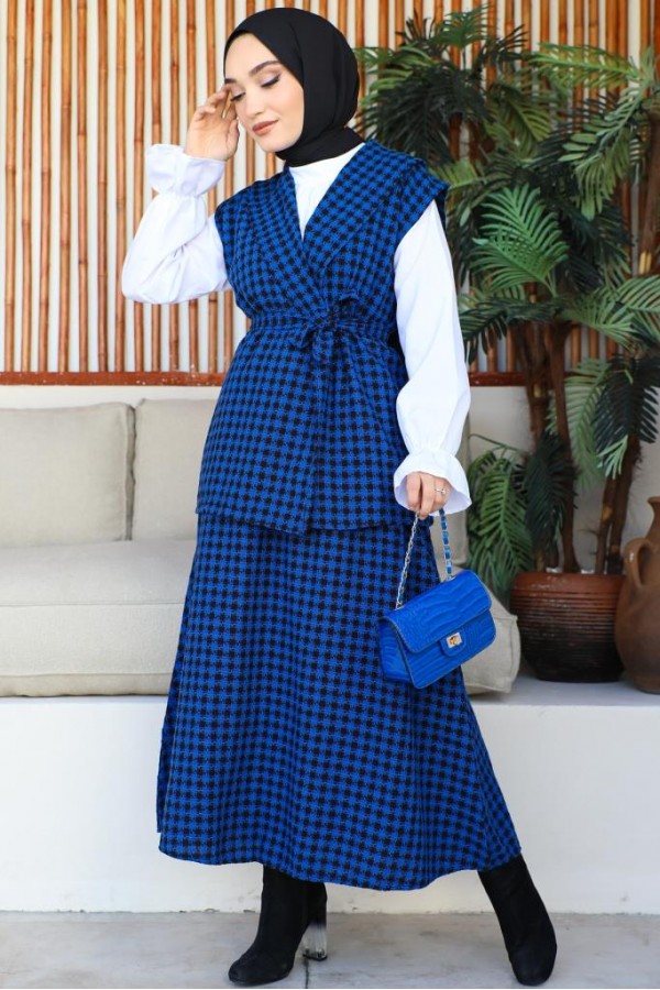 Channel Yelekli 3Lü Takım Saks Mavisi 4685 Channel Yelekli 3Lü Takım Saks Mavisi 4685