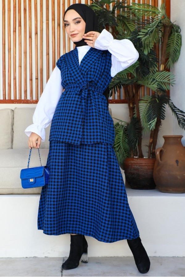 Channel Yelekli 3Lü Takım Saks Mavisi 4685 Channel Yelekli 3Lü Takım Saks Mavisi 4685