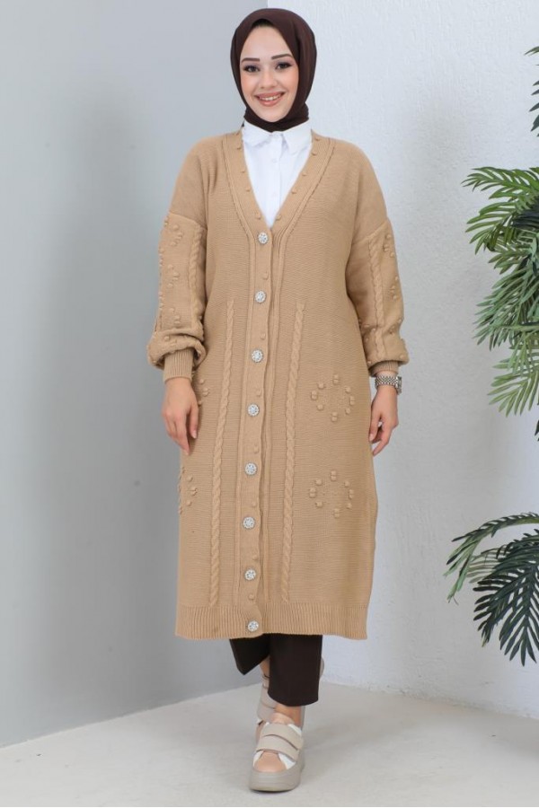  Tesettür Triko Hırka Camel 2454