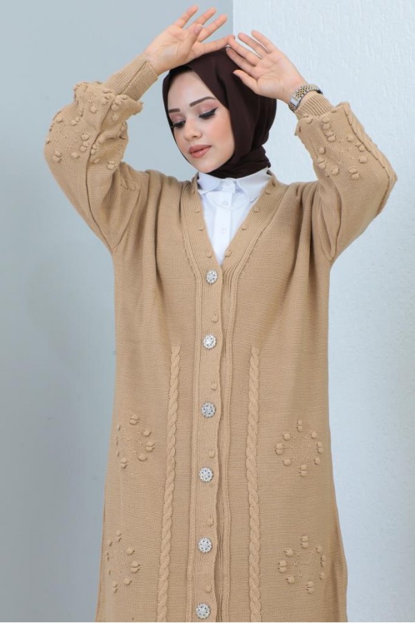  Tesettür Triko Hırka Camel 2454