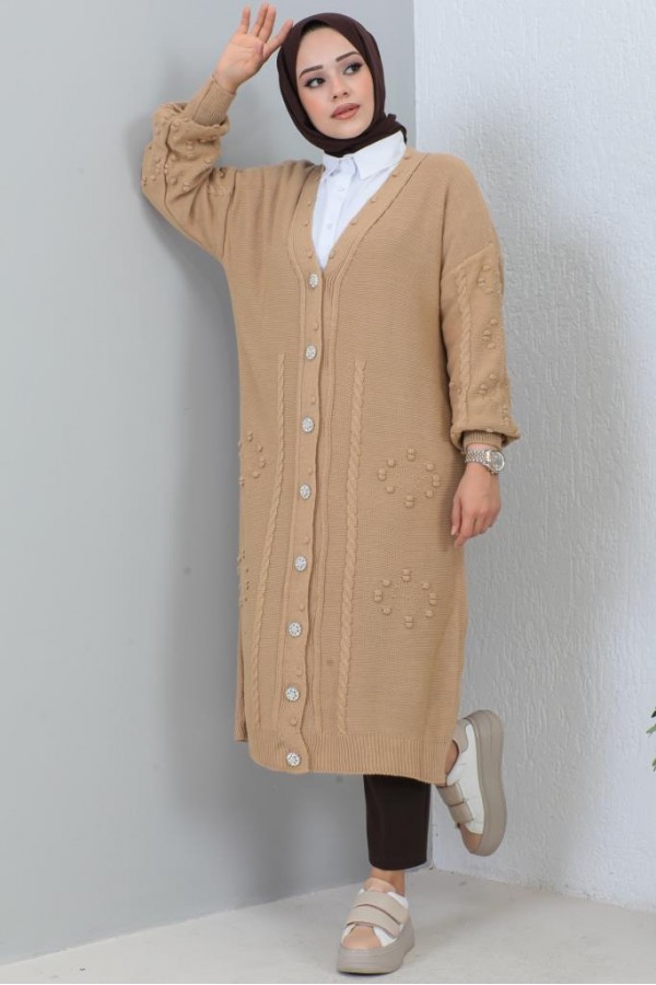  Tesettür Triko Hırka Camel 2454