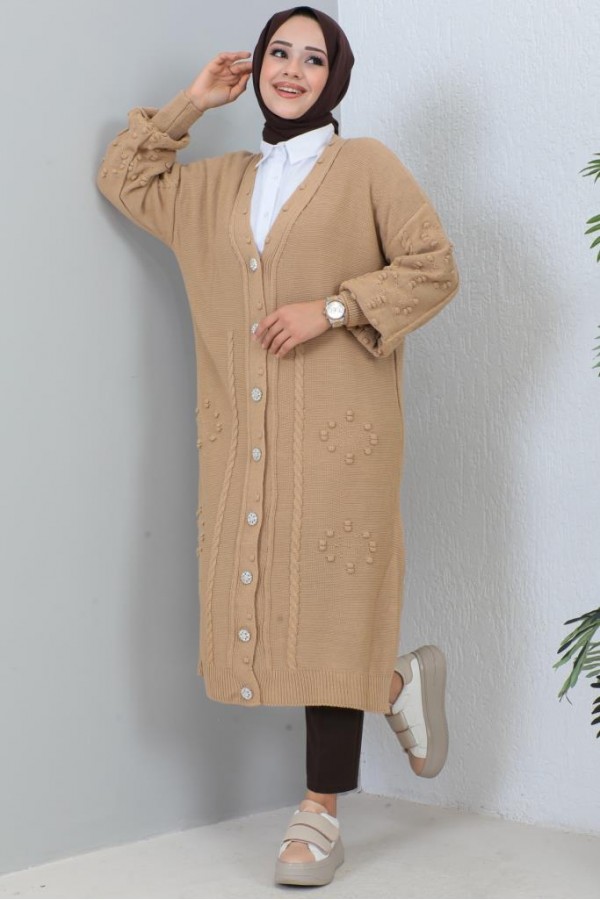  Tesettür Triko Hırka Camel 2454