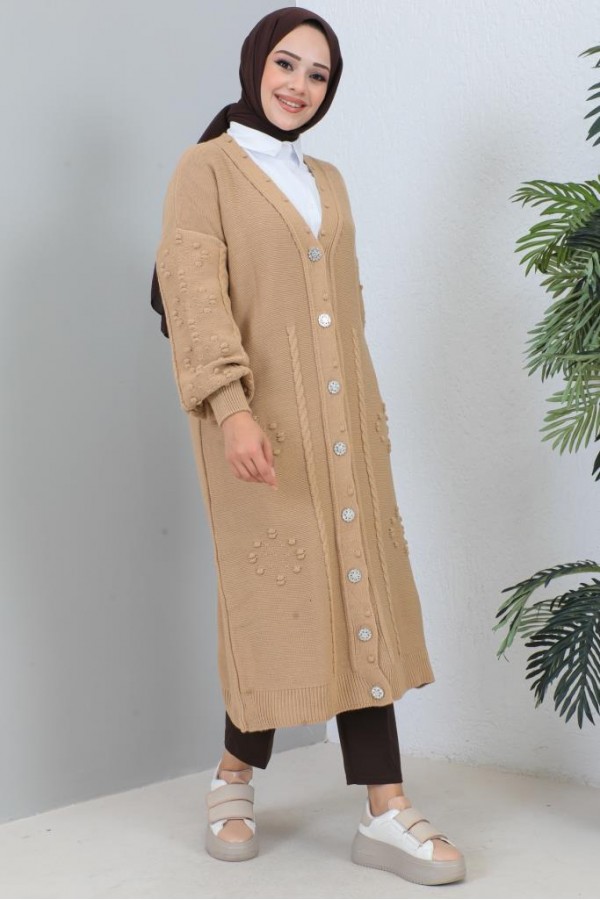  Tesettür Triko Hırka Camel 2454