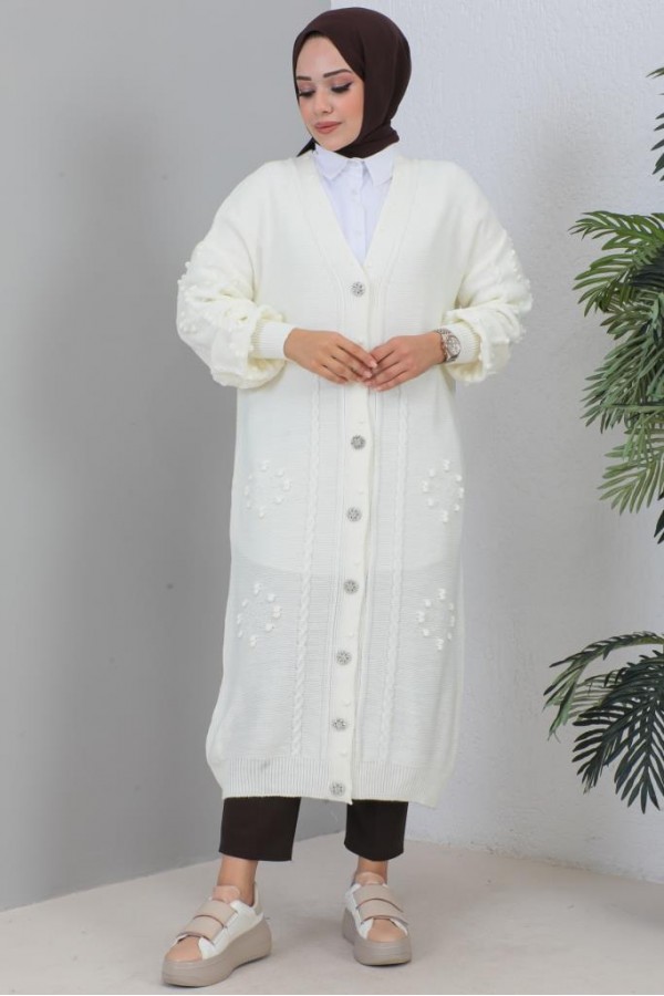  Tesettür Triko Hırka Ekru 2454