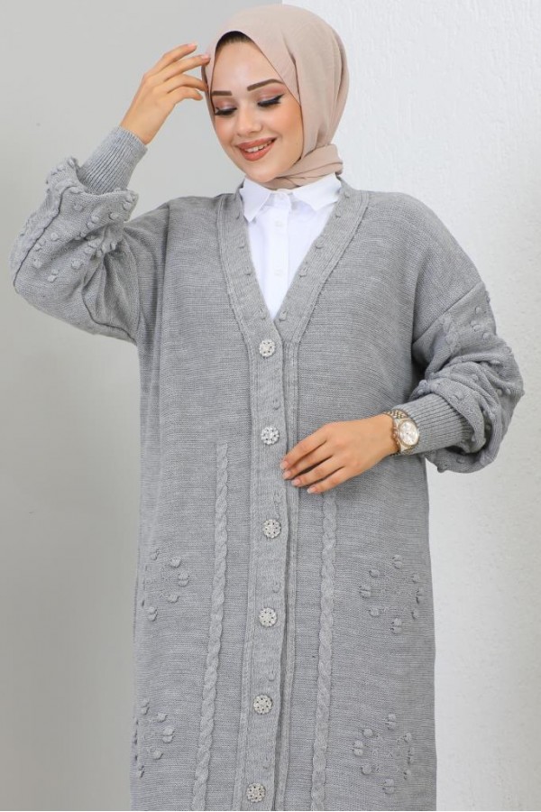  Tesettür Triko Hırka Gri 2454