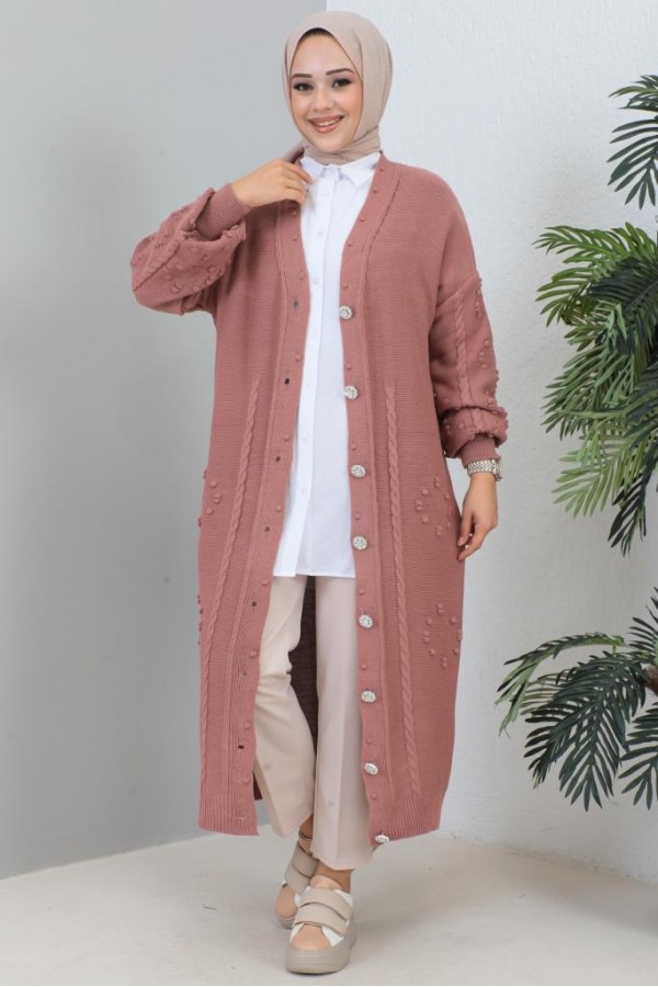 Tesettür Triko Hırka Gül Kurusu 2454 Tesettür Triko Hırka Gül Kurusu 2454