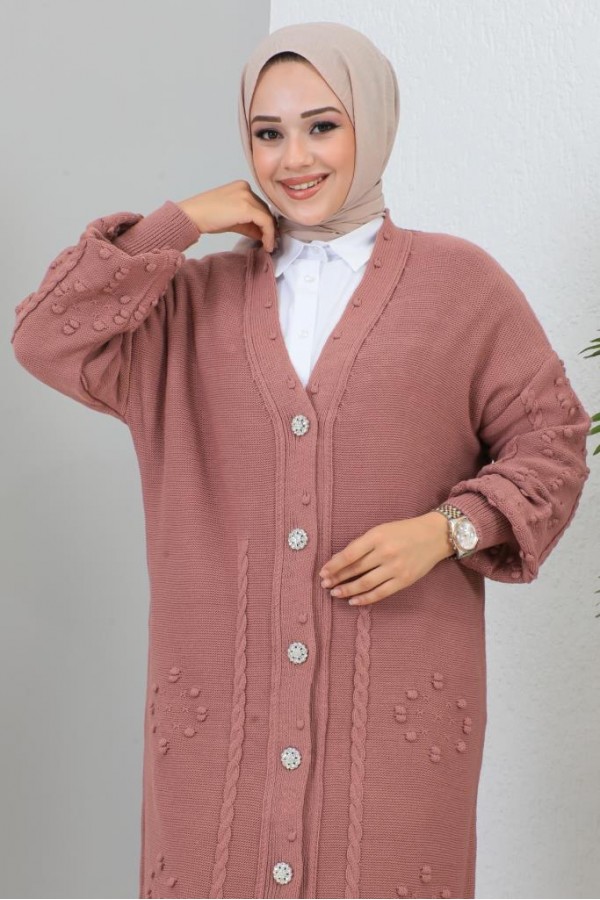 Tesettür Triko Hırka Gül Kurusu 2454 Tesettür Triko Hırka Gül Kurusu 2454