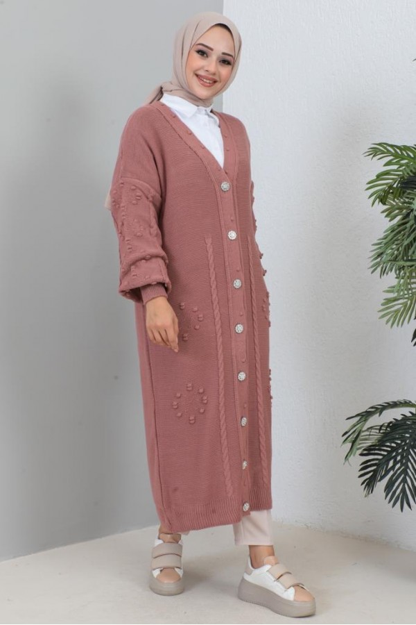 Tesettür Triko Hırka Gül Kurusu 2454 Tesettür Triko Hırka Gül Kurusu 2454