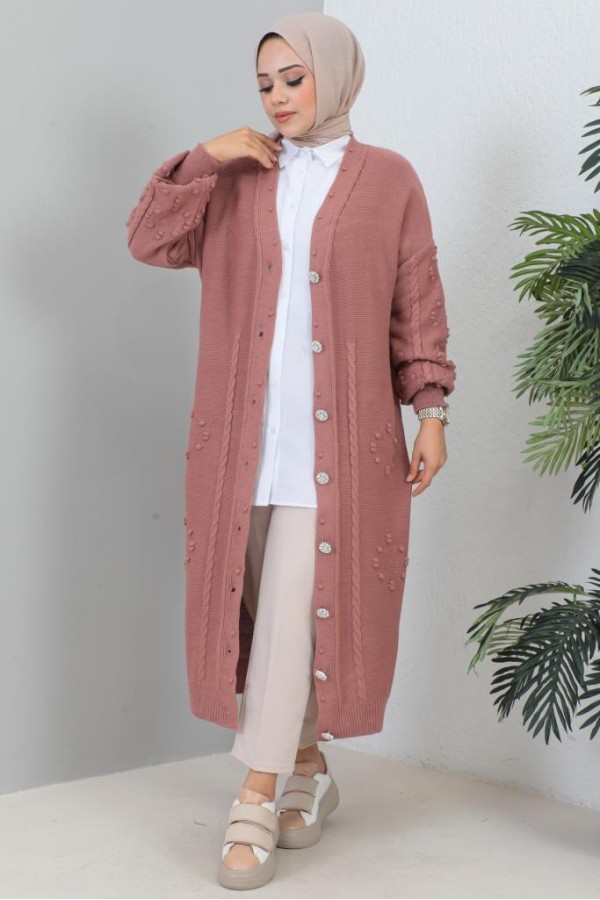 Tesettür Triko Hırka Gül Kurusu 2454 Tesettür Triko Hırka Gül Kurusu 2454