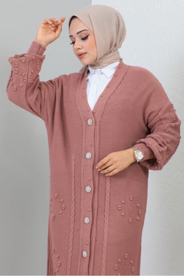 Tesettür Triko Hırka Gül Kurusu 2454 Tesettür Triko Hırka Gül Kurusu 2454