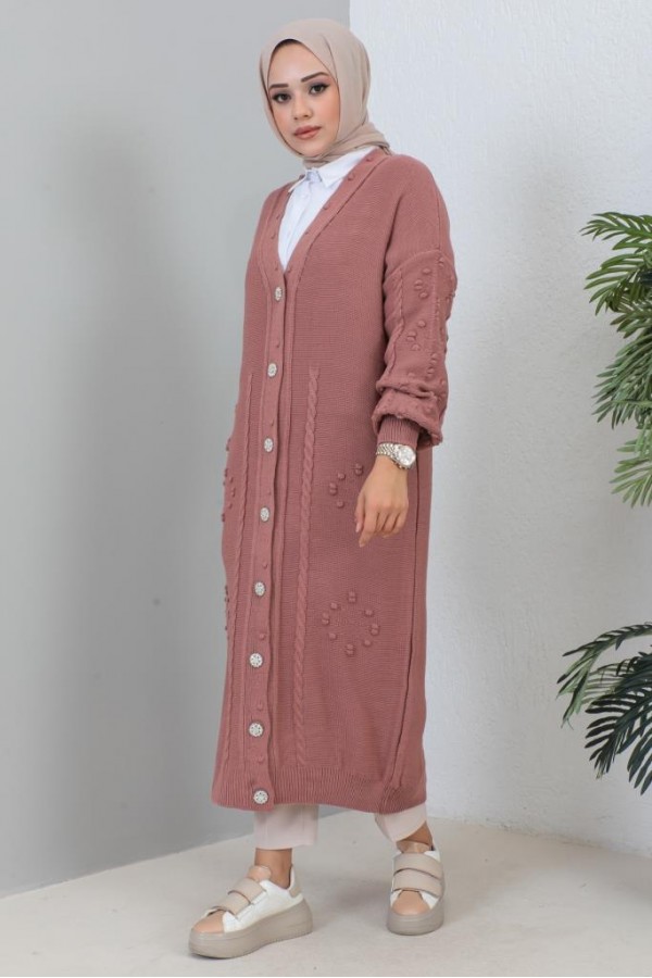 Tesettür Triko Hırka Gül Kurusu 2454 Tesettür Triko Hırka Gül Kurusu 2454