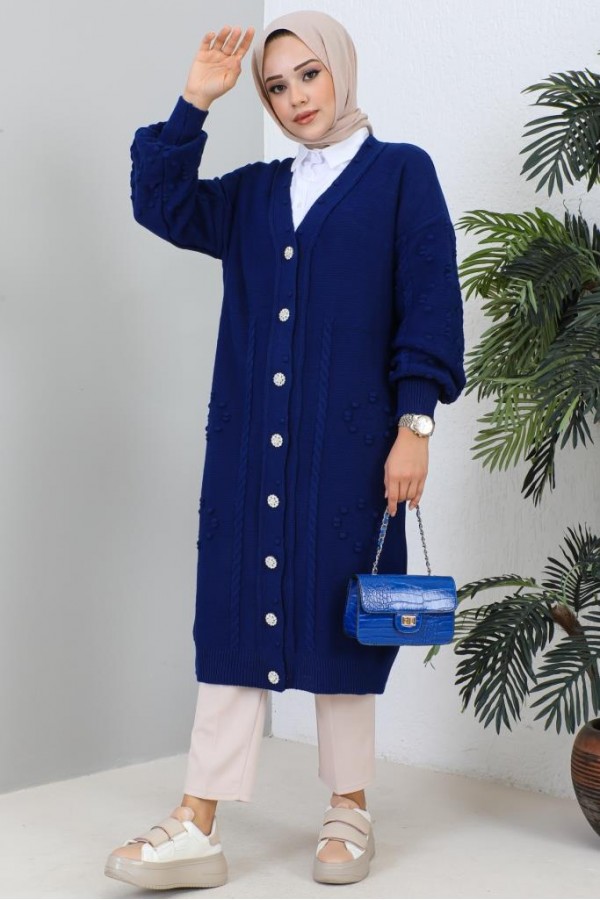  Tesettür Triko Hırka Saks Mavisi 2454