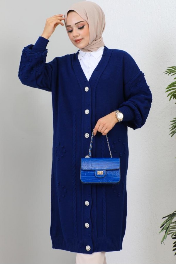  Tesettür Triko Hırka Saks Mavisi 2454