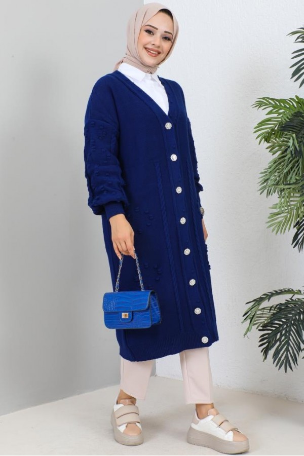  Tesettür Triko Hırka Saks Mavisi 2454