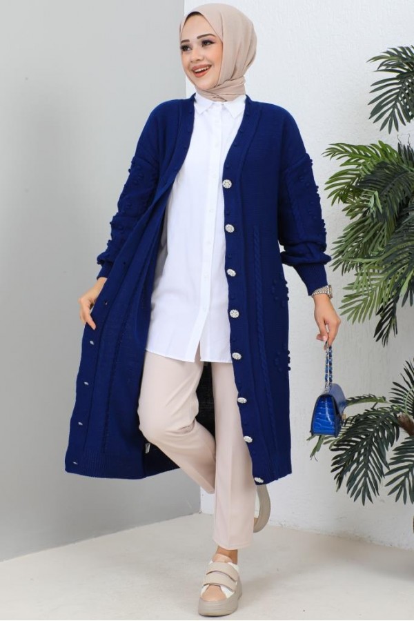  Tesettür Triko Hırka Saks Mavisi 2454