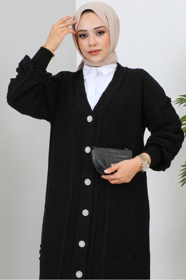 Tesettür Triko Hırka Siyah 2454 Tesettür Triko Hırka Siyah 2454