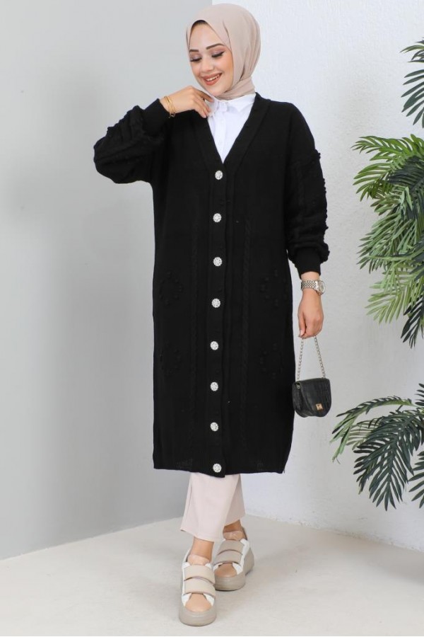 Tesettür Triko Hırka Siyah 2454 Tesettür Triko Hırka Siyah 2454