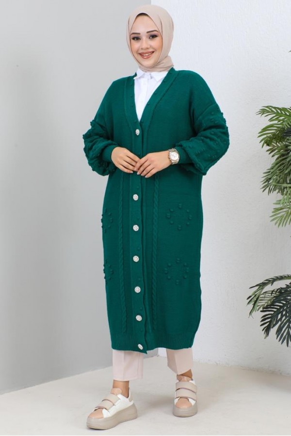  Tesettür Triko Hırka Zümrüt Yeşili 2454