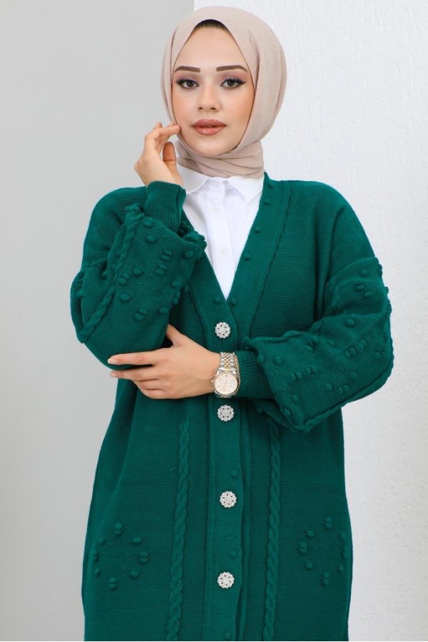  Tesettür Triko Hırka Zümrüt Yeşili 2454