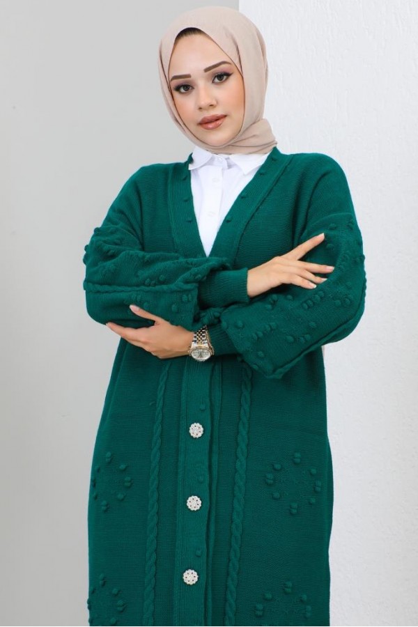  Tesettür Triko Hırka Zümrüt Yeşili 2454