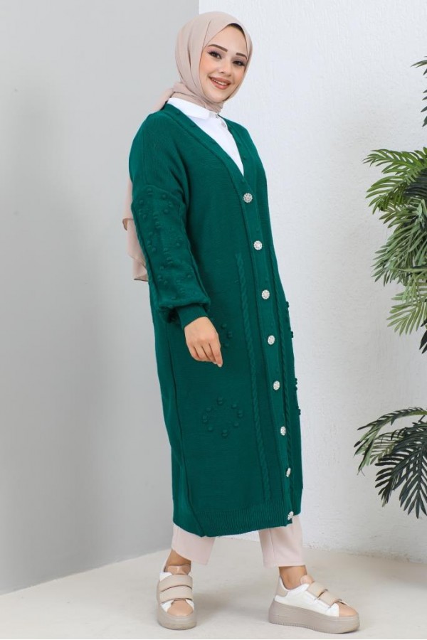  Tesettür Triko Hırka Zümrüt Yeşili 2454