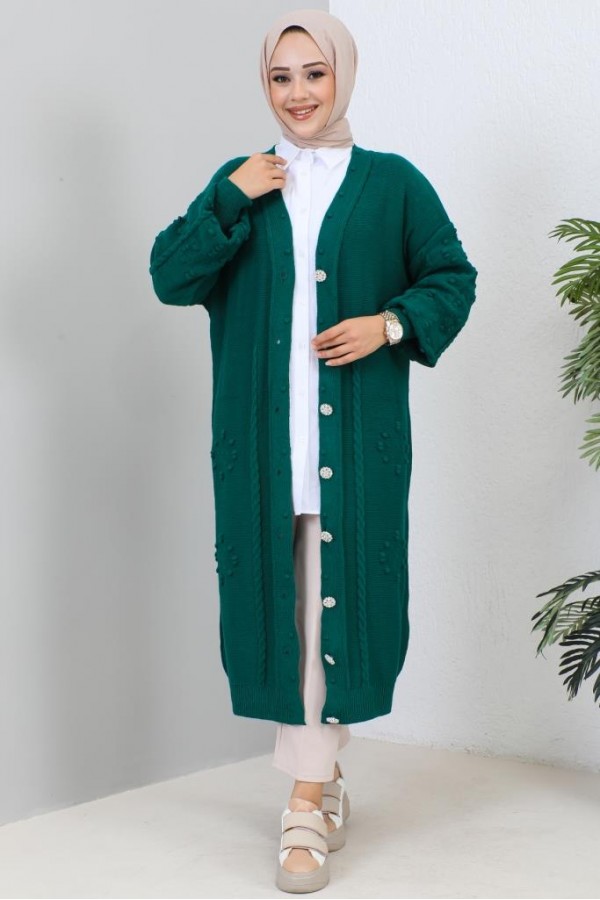  Tesettür Triko Hırka Zümrüt Yeşili 2454