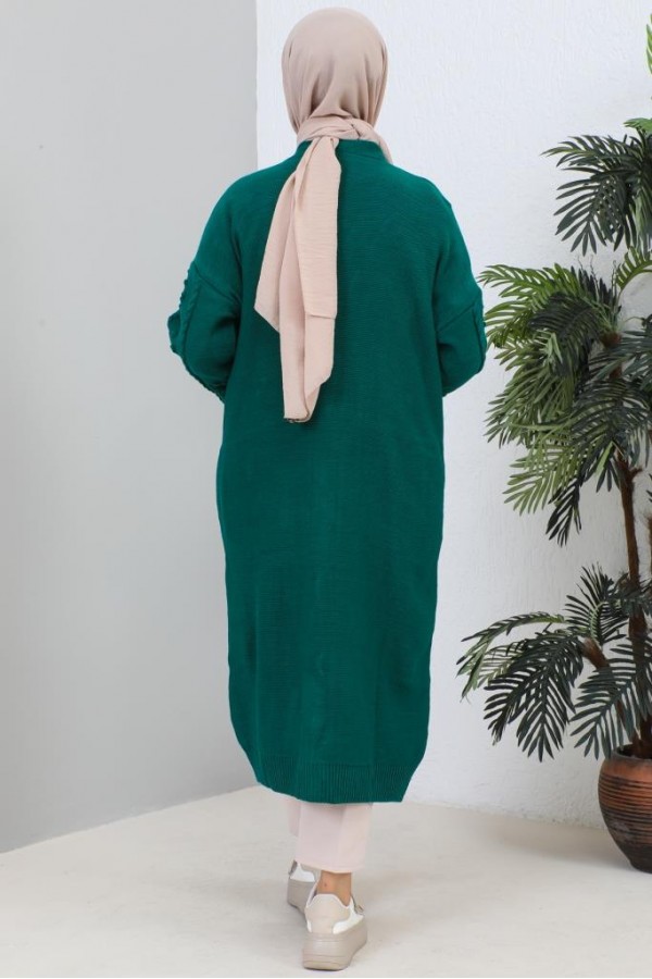  Tesettür Triko Hırka Zümrüt Yeşili 2454