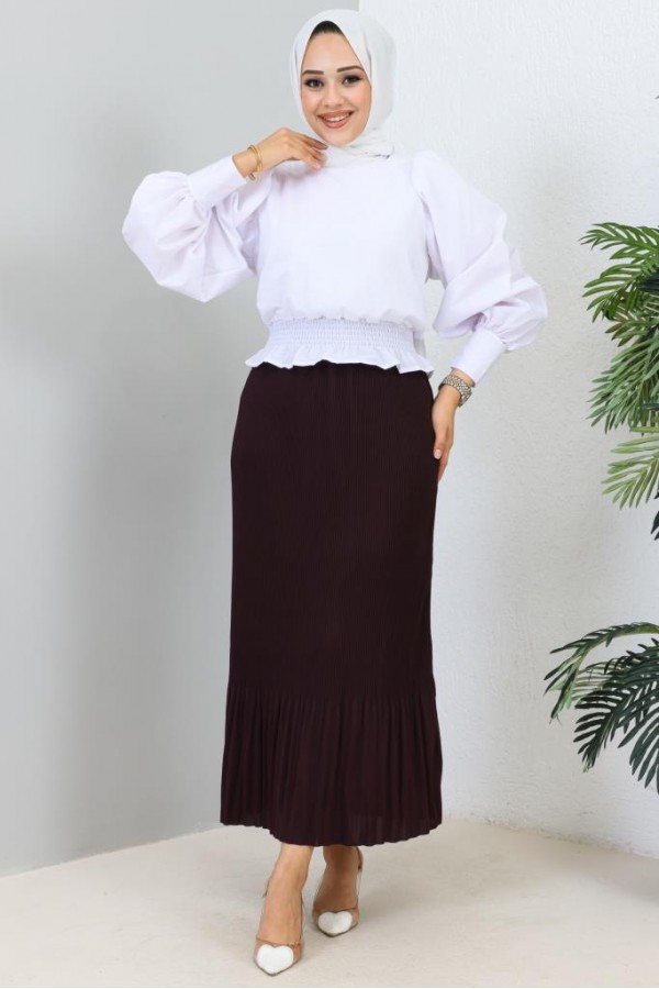 Piliseli Tesettür Etek Mor 205 Piliseli Tesettür Etek Mor 205
