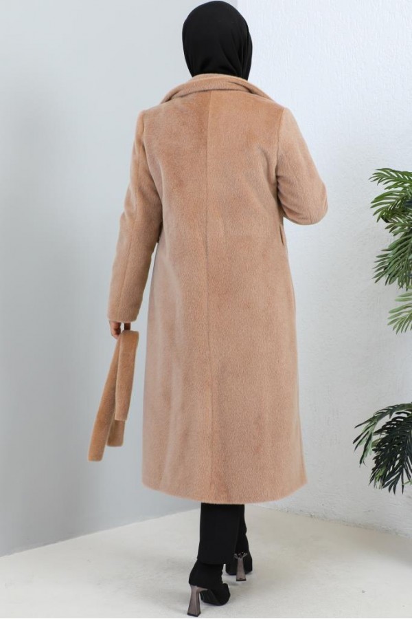 Beli Kuşaklı Kürk Kaban Camel 1069 Beli Kuşaklı Kürk Kaban Camel 1069