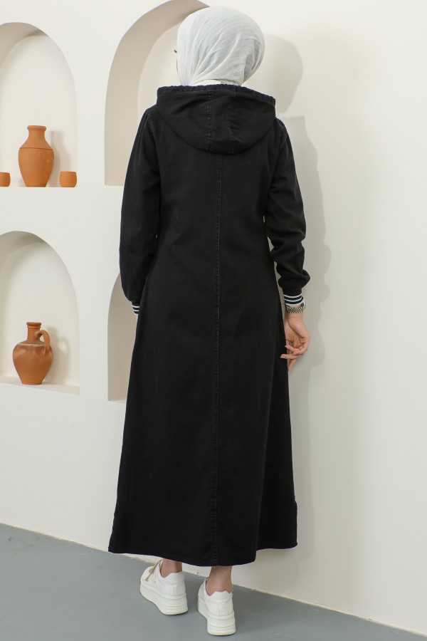 Cep Detaylı Kapüşonlu Kot Kap Siyah 7812 Cep Detaylı Kapüşonlu Kot Kap Siyah 7812