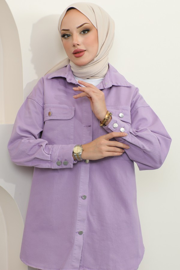  Ceket Pantolon Tesettür İkili Kot Takım Lila 8175