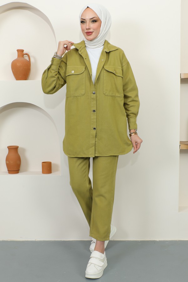 Ceket Pantolon Tesettür İkili Kot Takım Yağ Yeşili 8175 Ceket Pantolon Tesettür İkili Kot Takım Yağ Yeşili 8175