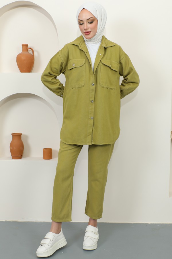 Ceket Pantolon Tesettür İkili Kot Takım Yağ Yeşili 8175 Ceket Pantolon Tesettür İkili Kot Takım Yağ Yeşili 8175
