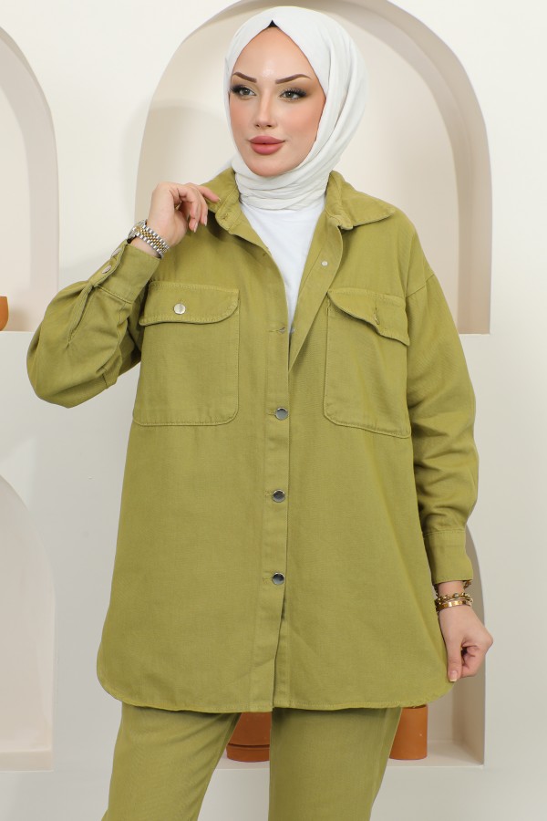 Ceket Pantolon Tesettür İkili Kot Takım Yağ Yeşili 8175 Ceket Pantolon Tesettür İkili Kot Takım Yağ Yeşili 8175