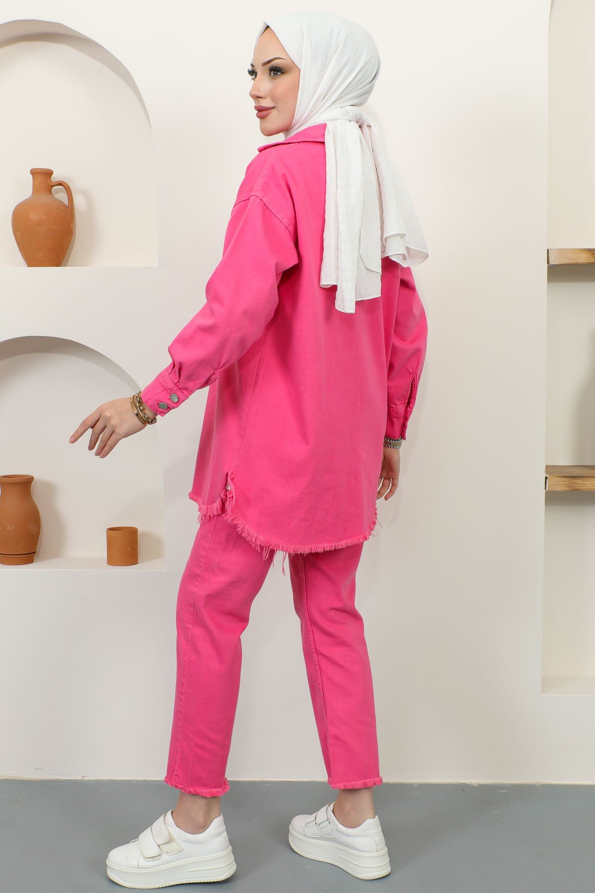  Püsküllü  Ceket Pantalon İkili Takım Pembe 5718