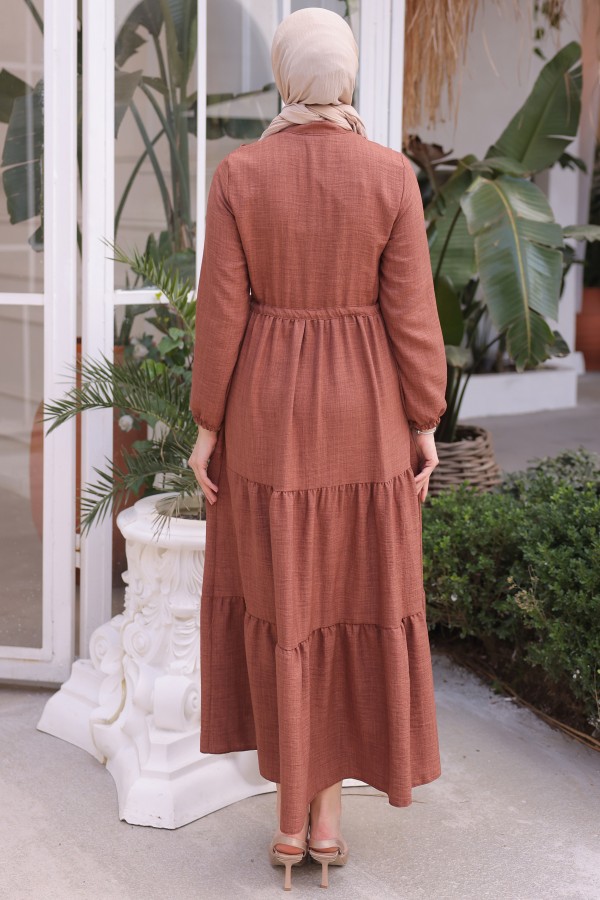  Fırfırlı Elbise Taba 6814