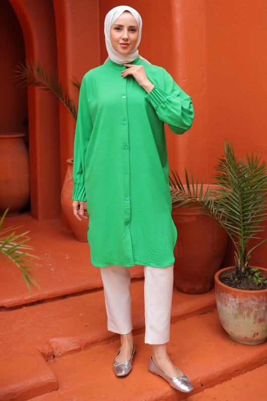  Aerobin Kol Nervürlü Tunik Yeşil 3657