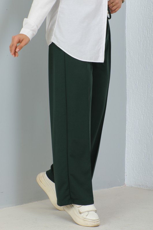 3042-1 Belli Lastikli Rahat Kesim Salaş Pantalon Zümrüt Yeşili