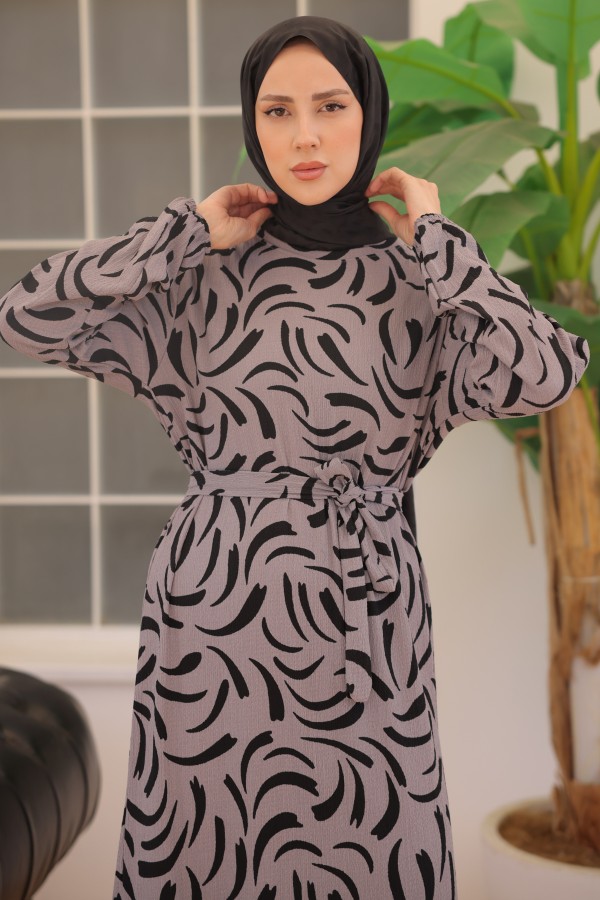 Desenli Elbise Gri 2341 Desenli Elbise Gri 2341