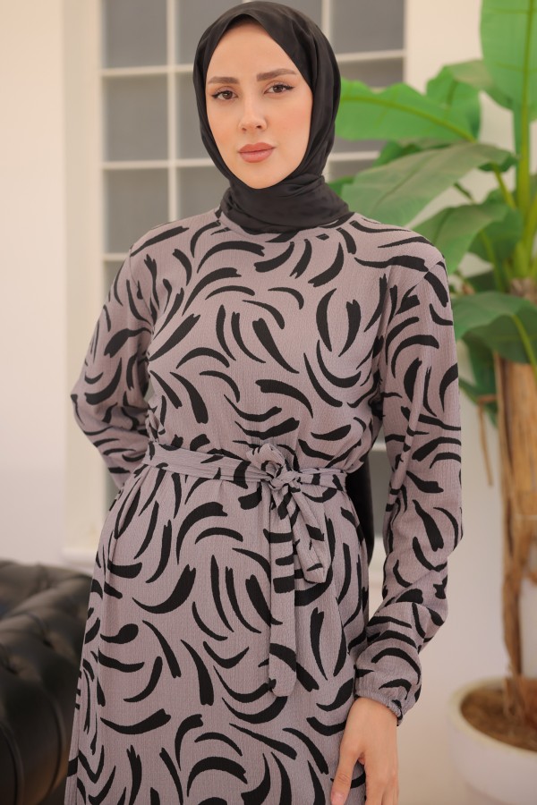 Desenli Elbise Gri 2341 Desenli Elbise Gri 2341