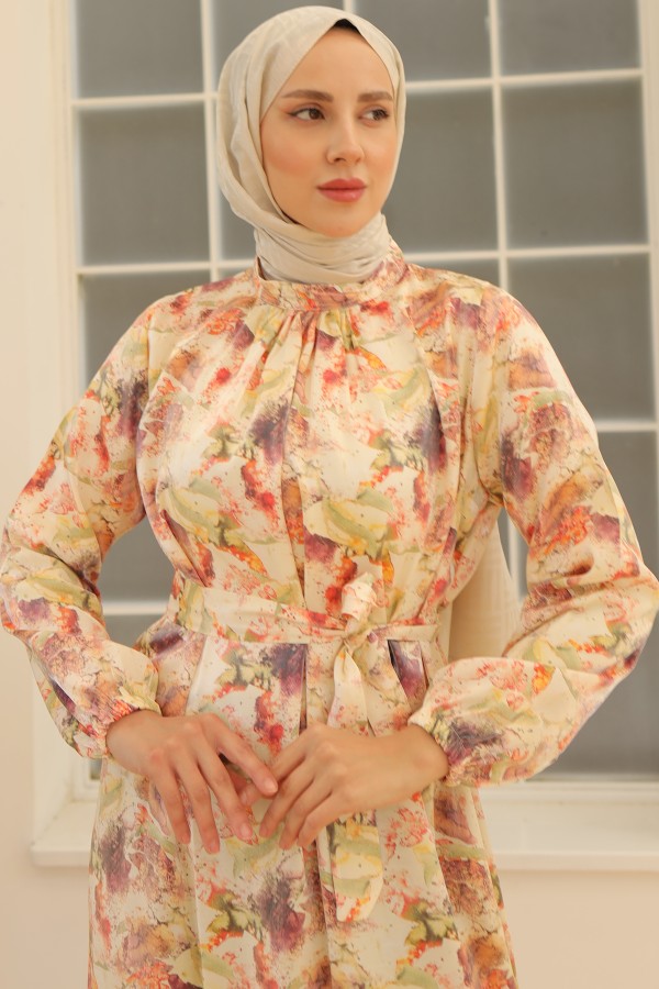 Desenli Elbise Bej 3993 Desenli Elbise Bej 3993