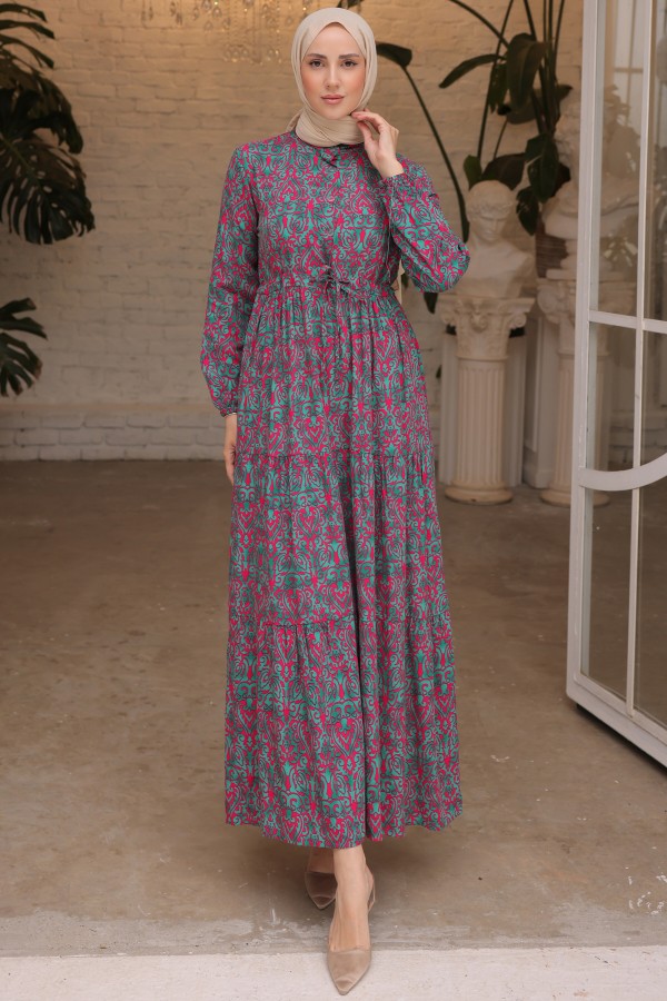 Desenli Elbise Fuşya 12013 Desenli Elbise Fuşya 12013
