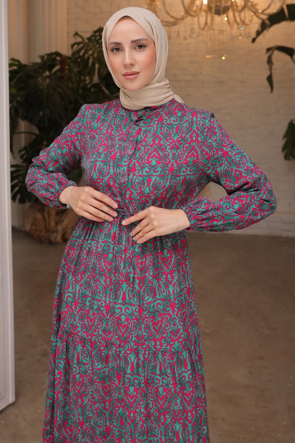 Desenli Elbise Fuşya 12013 Desenli Elbise Fuşya 12013