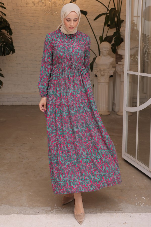 Desenli Elbise Fuşya 12013 Desenli Elbise Fuşya 12013