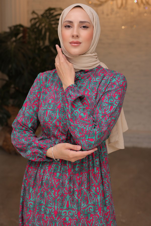 Desenli Elbise Fuşya 12013 Desenli Elbise Fuşya 12013